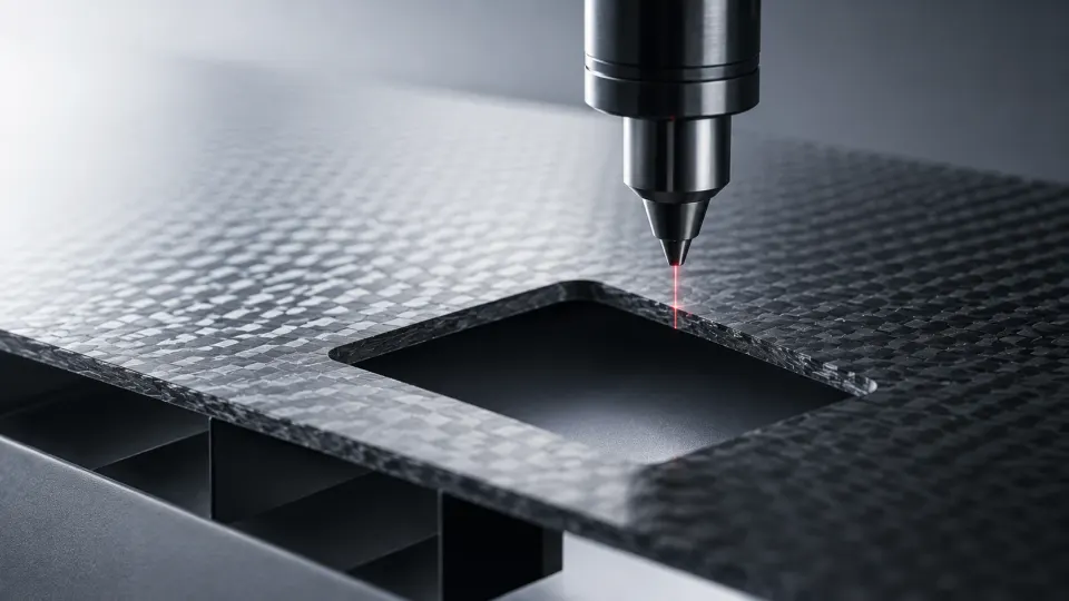 Laser-cut contour in a fiber-reinforced composite component.